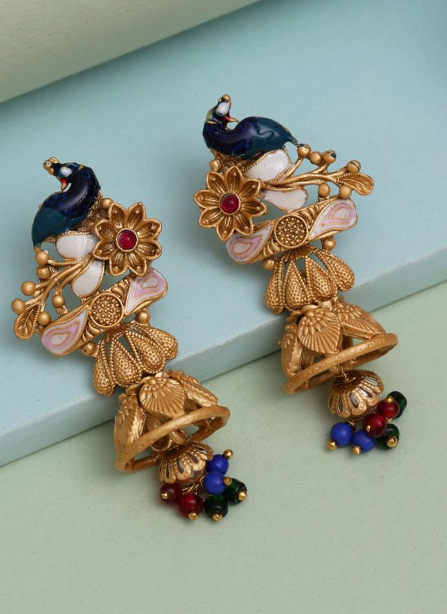   Traditional Wear  Multi Color Rajwadi Matte Gold Earrings